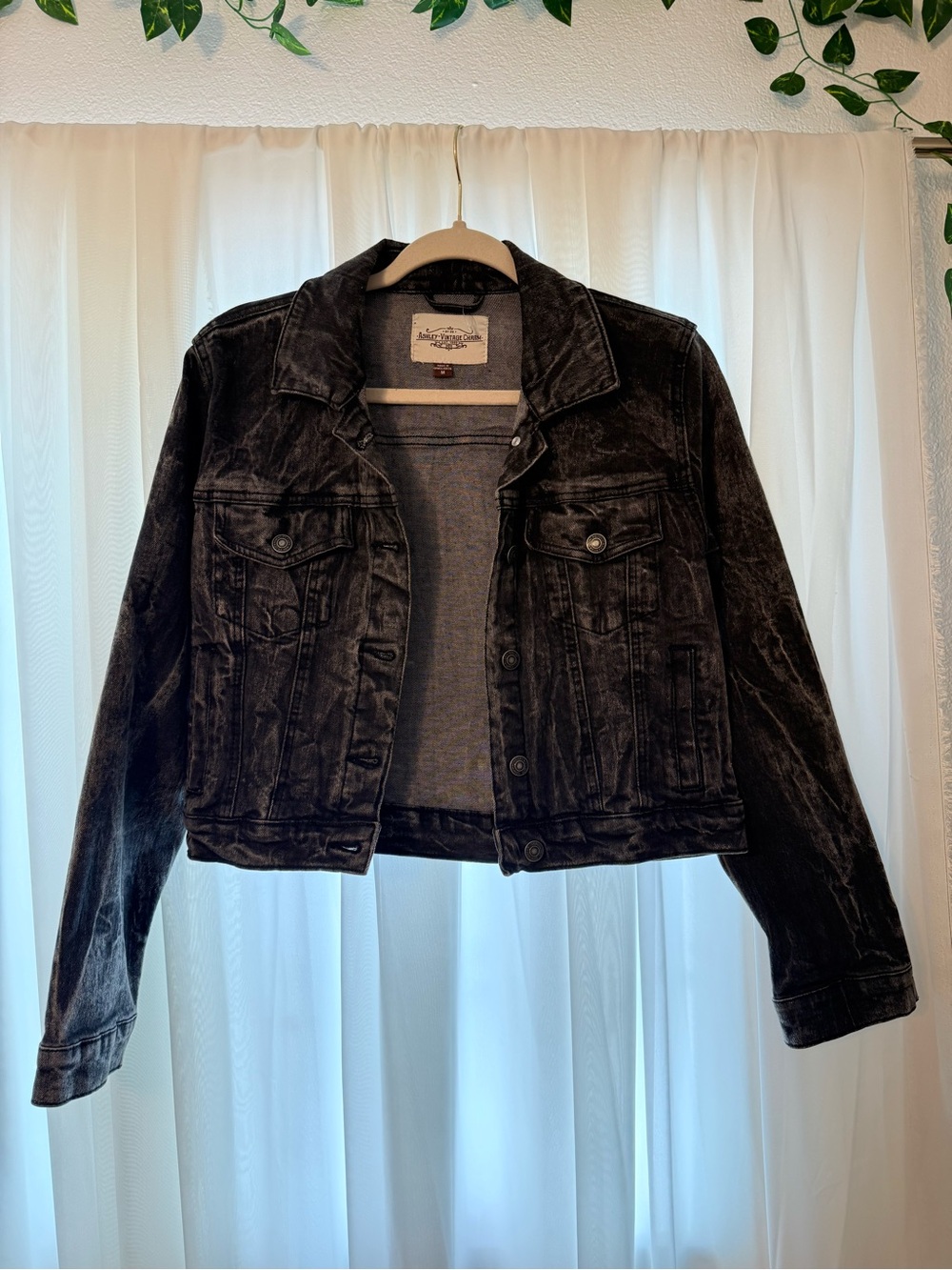 Ashley Vintage Charm Washed Black Cropped Denim Trucker Jacket